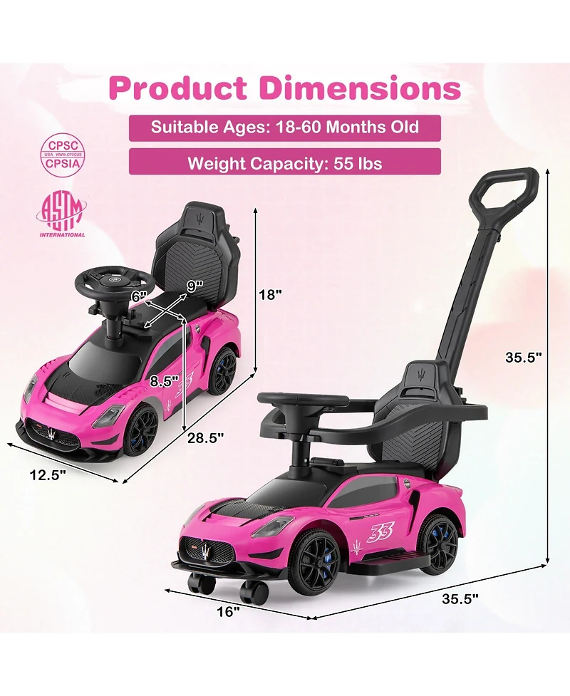 Sugift 3-in-1 Ride-On Push Sliding Car with Music, 35.5"L x 16"W x 35.5"H, Ages 18-60 Months
