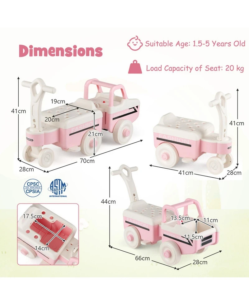 Sugift 4-in-1 Ride On Push Car With Music and Storage, Ages 1.5-5