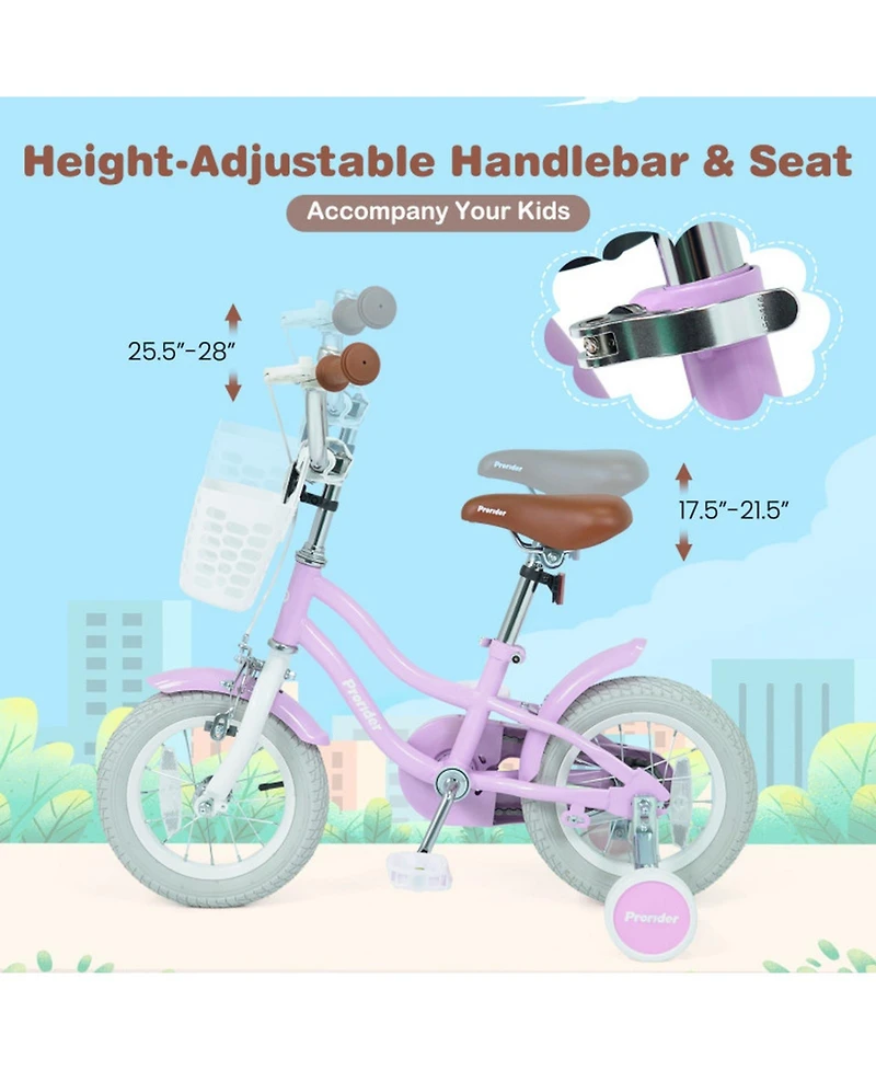 Sugift 12" Adjustable Dual-Brake Kids' Bike with Basket, Ages 3-8
