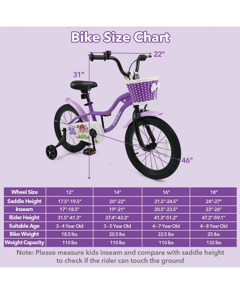 Sugift 16 in Kids Bike with Training Wheels for Ages 4-7 Years Old