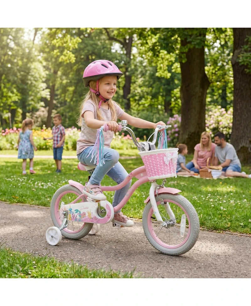 Sugift 14 in Kids Bike Adjustable with Basket and Streamers for Girls Aged 3-5 Years Old