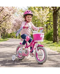 Sugift 12-Inch Adjustable Training Wheels Mermaid-Themed Kids Bike, Ages 3-8