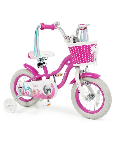 Sugift 12-Inch Adjustable Training Wheels Mermaid-Themed Kids Bike, Ages 3-8