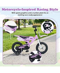 Sugift Kids' 12-Inch Motorcycle-Inspired Bike with Detachable Training Wheels, Ages 3-4