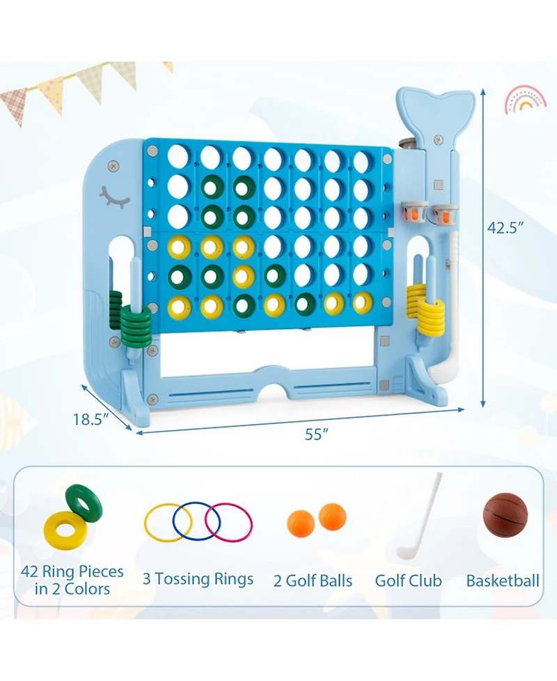 Sugift 4-In-1 Jumbo 4-To-Score Game Set, Adjustable Height, Ages 3+