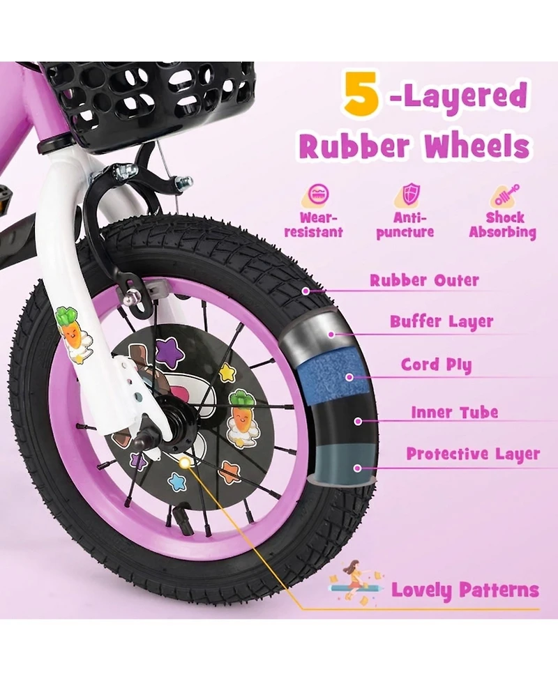 Sugift 14" Adjustable Kids' Bike with Removable Training Wheels, Ages 3-8