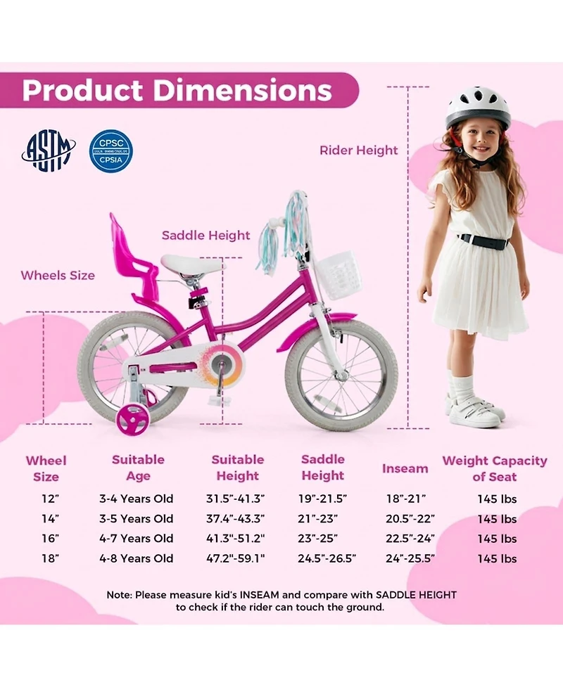Sugift Kids 16" Bike with Training Wheels and Dual Brake System, Ages 3-7