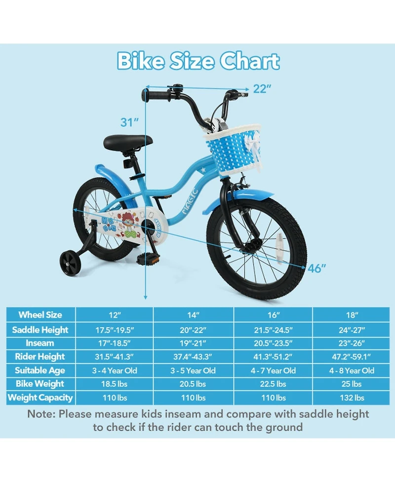 Sugift 16" Kids' Bike with Removable Training Wheels and Adjustable Seat, Ages 3+