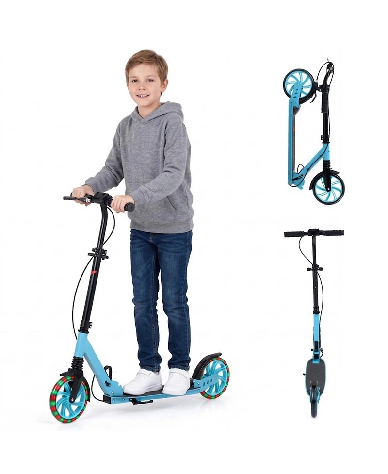 Sugift Foldable Kick Scooter for Kids Teens Adults Age 8+ with 8in Light-up Wheels and 4-Level Handlebar