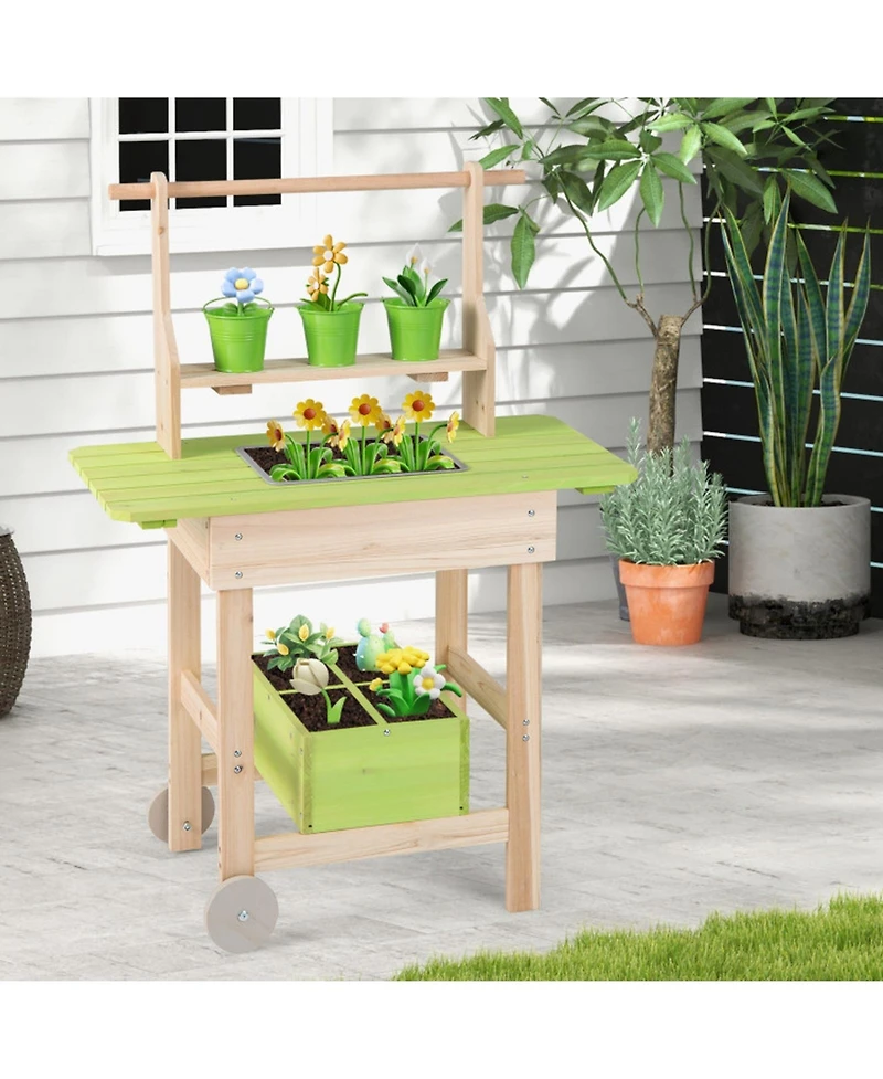 Sugift Wooden Garden Mud Kitchen 7-Piece Playset, Ages 3+