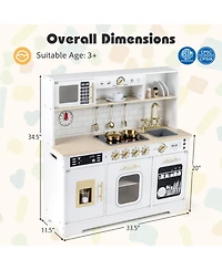 Sugift Lights and Sounds Wooden 14-Piece Play Kitchen, Ages 3+