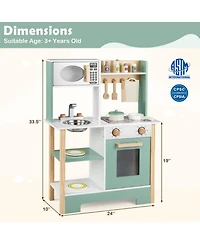 Sugift Wooden Play Kitchen with Chalkboard, 13-Piece Playset, Ages 3+