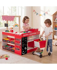 Sugift Wooden Grocery Store Interactive Playset with Shopping Cart, Ages 3+