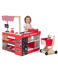 Sugift Wooden Grocery Store Interactive Playset with Shopping Cart, Ages 3+