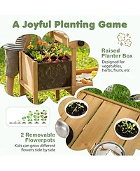 Sugift Wooden Raised Planter Box Mud Play Kitchen with 2 Flowerpots, Ages 3+