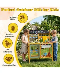Sugift Wooden 13-Piece Mud Kitchen with Water Tank, Faucet, and 2 Stoves, Ages 3+
