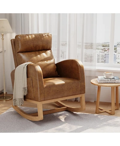 homfan Rocking Chair Modern Nursery Glider Chair with Side Pockets and Pillow Upholstered Rocker for Living Room Bedroom Nursing Room
