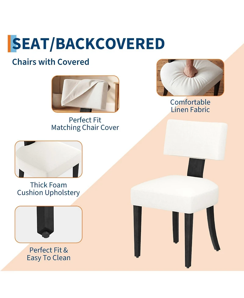homfan Dining Chairs Set of 2, Mid Century Upholstered Chairs with Linen Fabric, Modern Armless Kitchen Chairs with Brown Wood Legs for Living Room