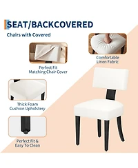 homfan Dining Chairs Set of 2, Mid Century Upholstered Chairs with Linen Fabric, Modern Armless Kitchen Chairs with Brown Wood Legs for Living Room