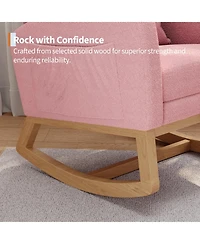 homfan Soft Teddy Fleece Rocking Chair Modern Nursery Glider Chair with Side Pockets and Pillow Extendable Footrest Upholstered Rocker for Living Room