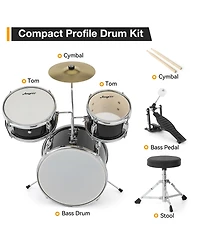 homfan 3-Piece Junior Drum Set for Kids - Complete Percussion Kit with Bass Drum, Tom, Snare, Cymbal, Drumsticks, Pedal and Adjustable Stool
