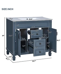 Busdays 36 Inch Bathroom Vanity with Top Sink Modern Storage Cabinet with 2 Soft Closing Doors Single Sink