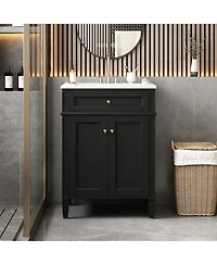 Busdays 24 Inch Bathroom Vanity with 2 Doors and Tip Out Drawer Storage Cabinet with Sink Soft Closing Doors with Organizers
