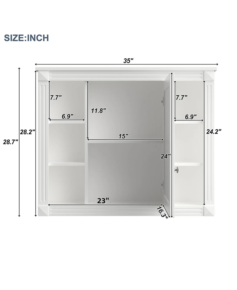 Busdays 35 x 28 Inch Wall Mounted Bathroom Storage Cabinet Medicine Cabinet Modern Wall Cabinet with Mirror and 6 Open Shelves Vanity Not Included