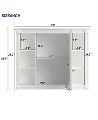 Busdays 35 x 28 Inch Wall Mounted Bathroom Storage Cabinet Medicine Cabinet Modern Wall Cabinet with Mirror and 6 Open Shelves Vanity Not Included
