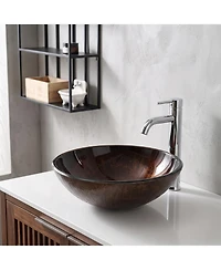 Busdays Round Amber Glass Vessel Bathroom Sink Artistic Textured Tempered Glass Countertop Vanity Basin