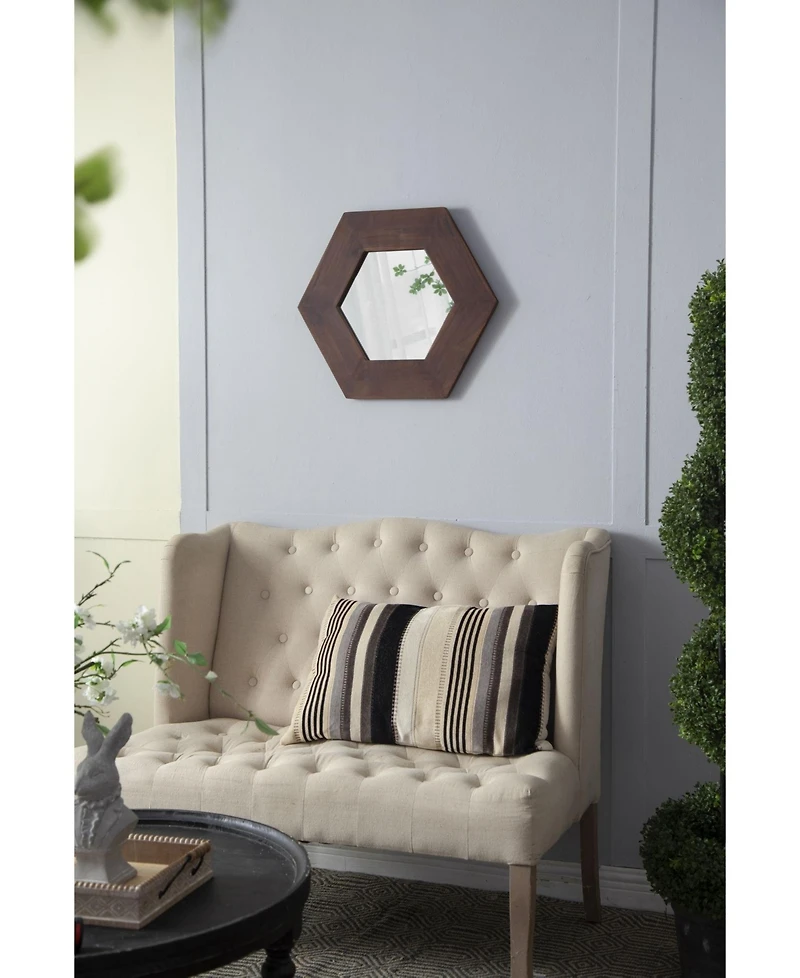 Busdays 18.5 x 18.5 Inch Dark Brown Hexagon Mirror with Solid Wood Frame Wall Decor for Living Room Bathroom Hallway