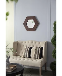 Busdays 18.5 x 18.5 Inch Dark Brown Hexagon Mirror with Solid Wood Frame Wall Decor for Living Room Bathroom Hallway