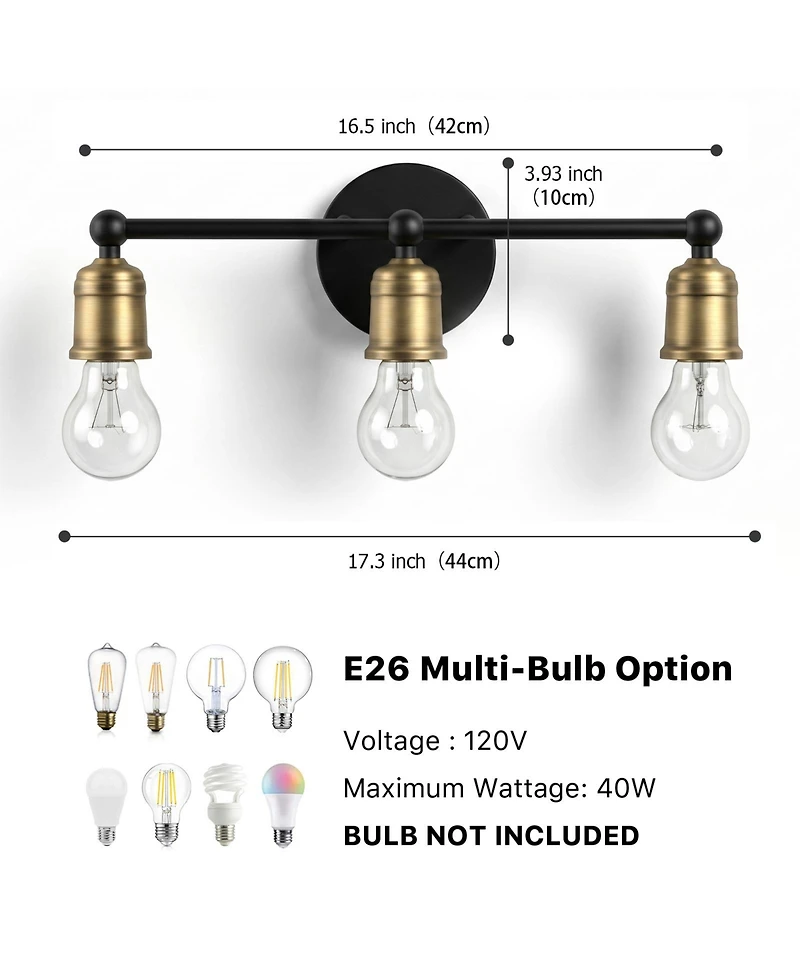 Busdays 3 Bathroom Vanity Light Industrial Farmhouse Wall Sconce Over Mirror for Bathroom Hallway Bedroom No Bulbs