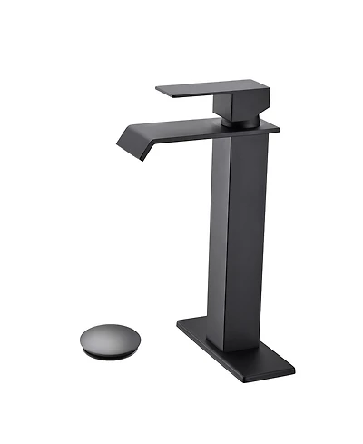 Busdays Waterfall Spout Single Handle Bathroom Sink Faucet with Pop Up Drain No Overflo