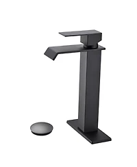 Busdays Waterfall Spout Single Handle Bathroom Sink Faucet with Pop Up Drain No Overflo