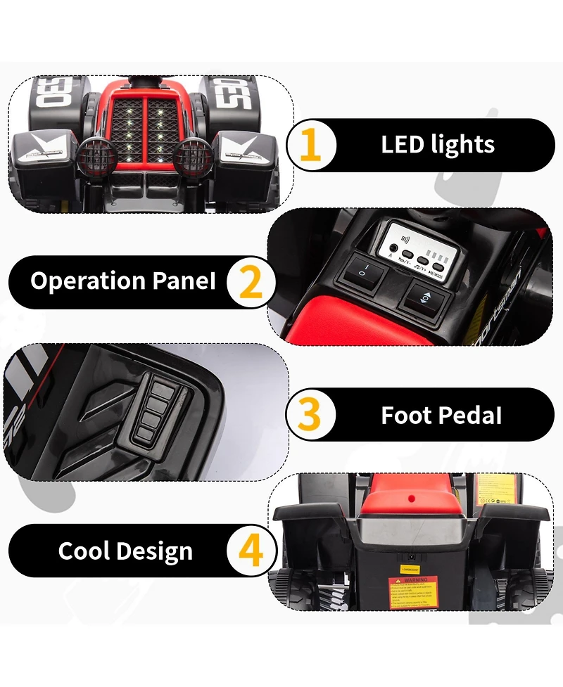 homfan 6V Kids Electric Ride-On Atv Quad with Led Headlights, Ages 3+