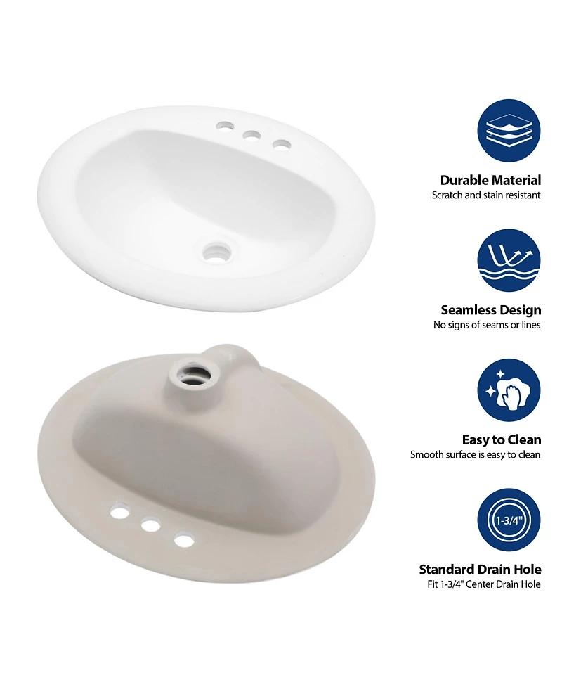 Busdays 20.3 x 18 Inch Porcelain Drop In Bathroom Sink Ceramic Vitreous Above Counter Vanity Lavatory 3 Hole Vessel Basin