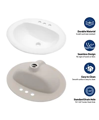Busdays 20.3 x 18 Inch Porcelain Drop In Bathroom Sink Ceramic Vitreous Above Counter Vanity Lavatory 3 Hole Vessel Basin