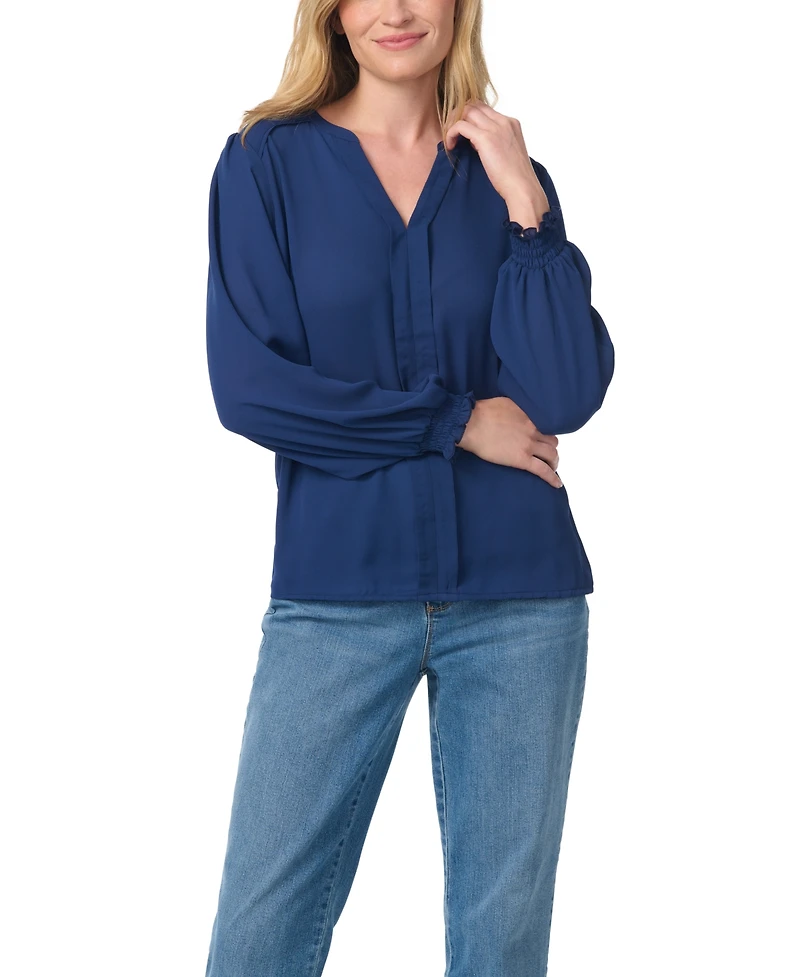 Gloria Vanderbilt Women's V-Neck Long-Bishop-Sleeve Pull-On Blouse