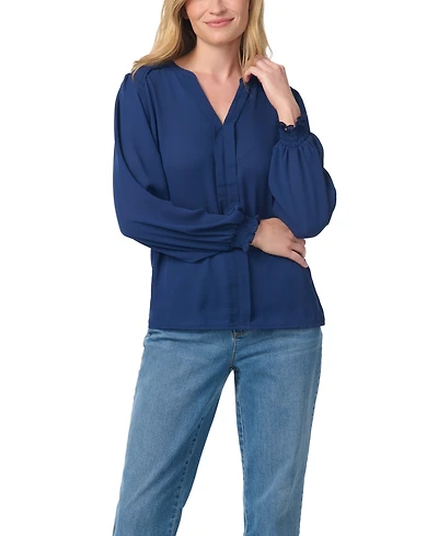 Gloria Vanderbilt Women's V-Neck Long-Bishop-Sleeve Pull-On Blouse