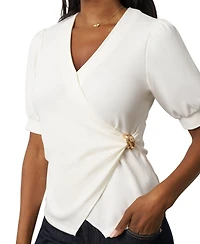 Cable & Gauge Women's Draped Wrap Top with Hardware Detail