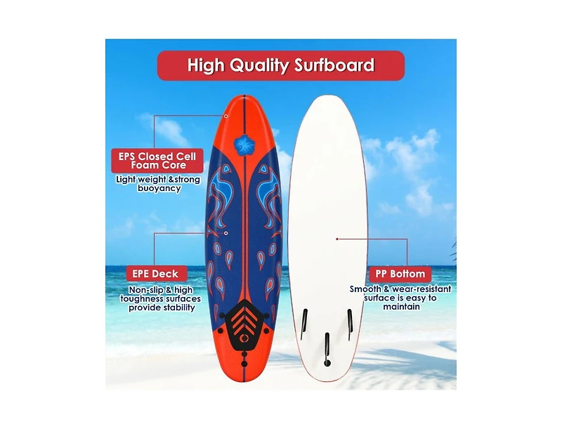 Hikeen 6 Feet Surfboard with 3 Detachable Fins