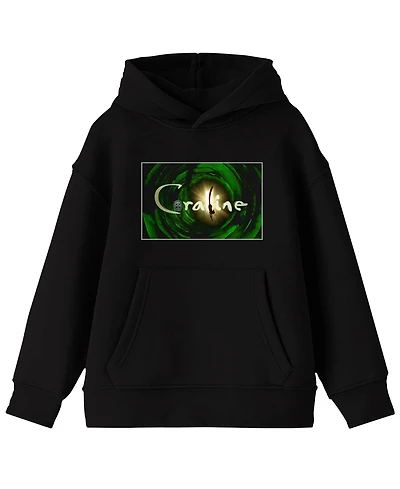 Coraline Screenshot and Logo Adult Black Long Sleeve Hooded Sweatshirt- Xs - Xxl