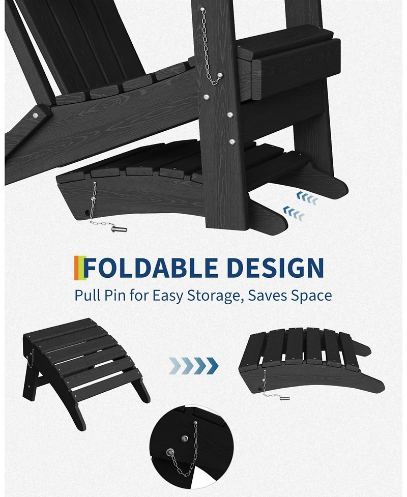 homfan 2-Pack Folding Adirondack Ottoman Hdpe Weather-Resistant Outdoor Footrest for Patio, Deck or Backyard