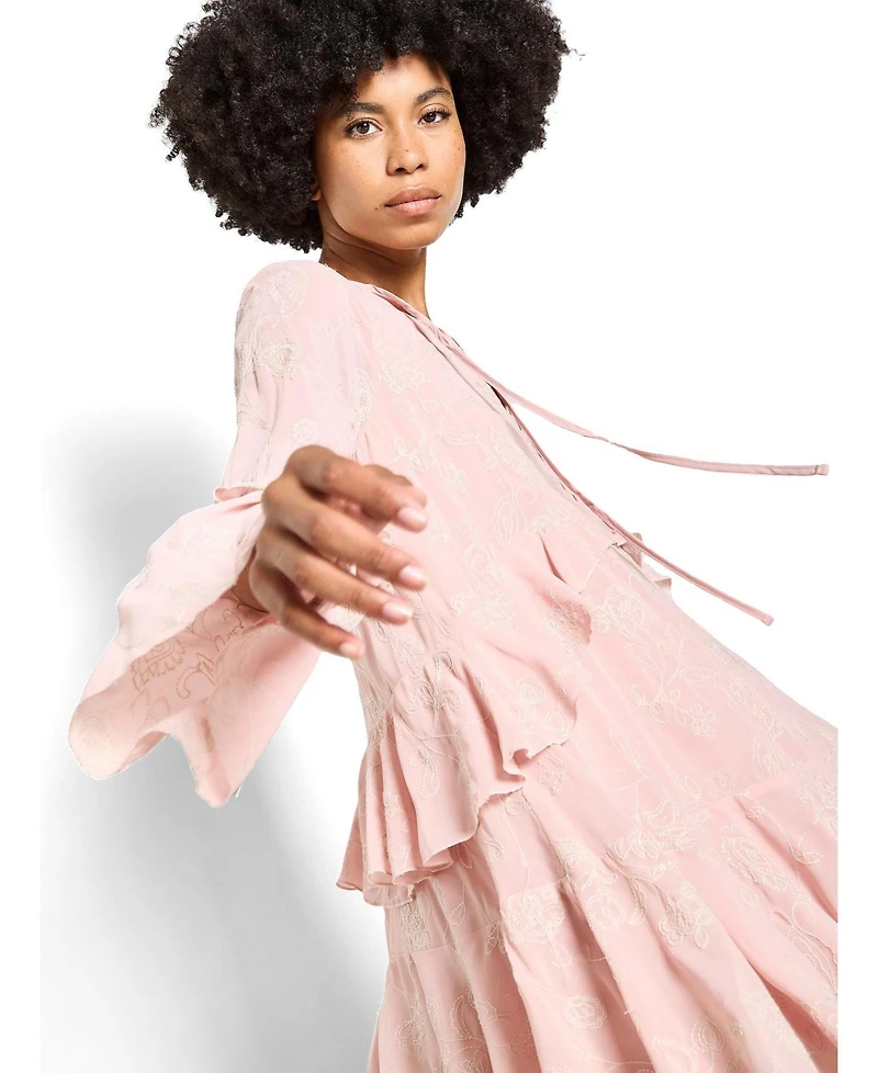 Apricot Women's Paisley Embroidered Boho Dress