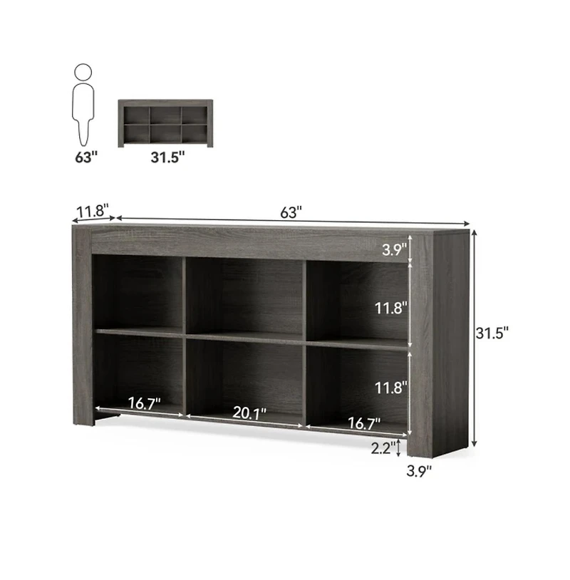 Slickblue Rustic Wood Console Table with 6 Storage Cubes