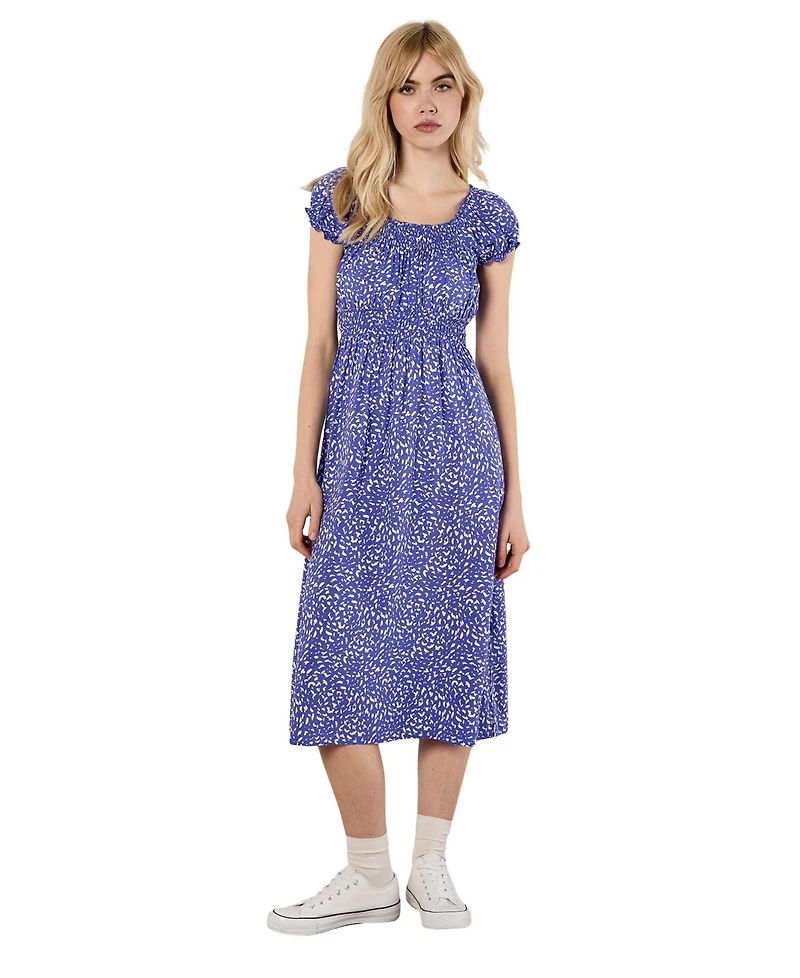 Apricot Women's Brush-Dot Smocked Square Neck Milkmaid Midi Dress