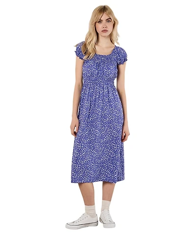 Apricot Women's Brush-Dot Smocked Square Neck Milkmaid Midi Dress