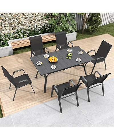 Clihome 6 Pack Teslin Fabric Patio Dining Chairs, 350LB Rustproof Metal Chairs with Ergonomic Lumbar Support