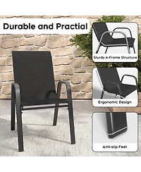 Clihome 6 Pack Teslin Fabric Patio Dining Chairs, 350LB Rustproof Metal Chairs with Ergonomic Lumbar Support